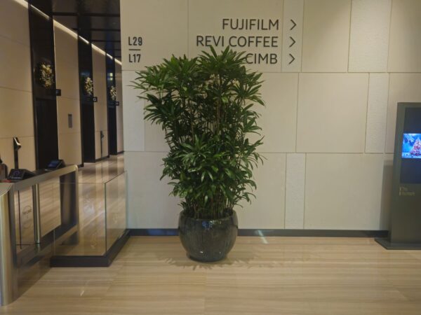 A shopping centre sign on a tiled wall, with the stone of this site running to the foot of it.
