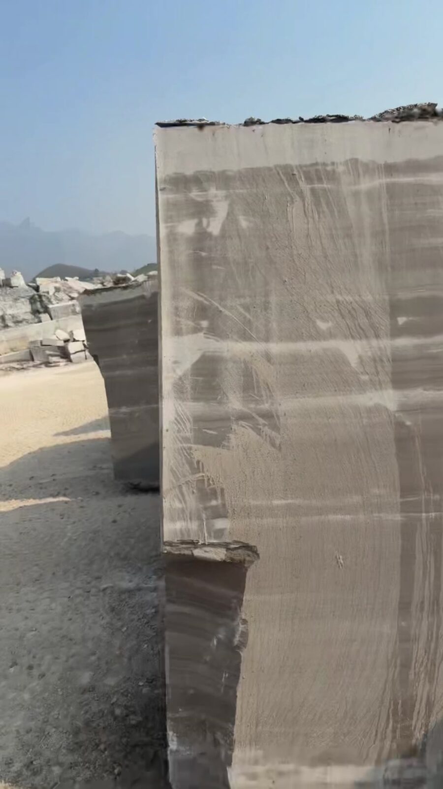 The sawn face of a block in the yard